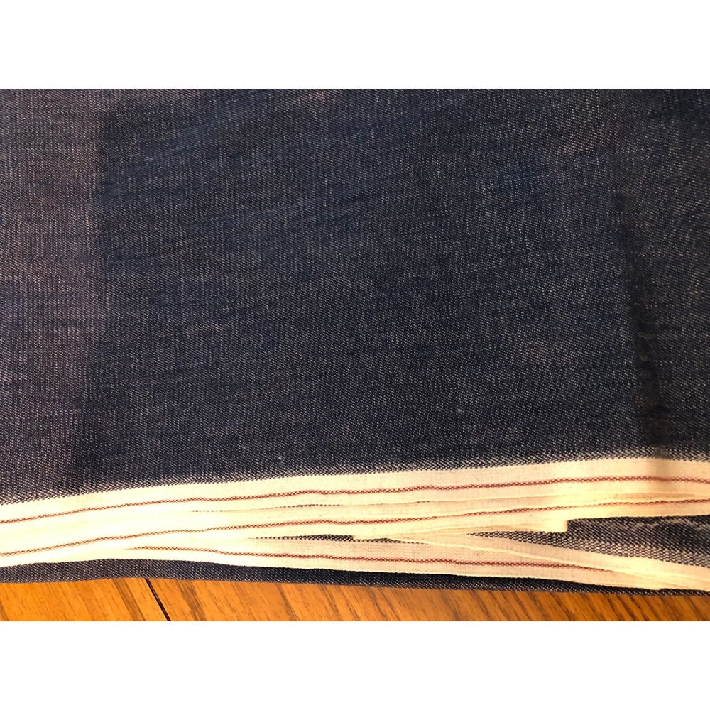 Vtg Dark Indigo Red Line Selvedge Denim Fabric Remnant Raw Blue Textile 49x70